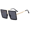 Fashionable oversized square sunglasses with black frame and gold metal textured temples - Black Gold Frame Grey Lens