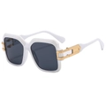 Fashionable white square frame oversized sunglasses with gold metal hinges and grey lenses - White Frame Gray Lens