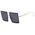 Fashionable square frame sunglasses featuring black and white frame with gold metal temples - Black White Frame Grey Lens