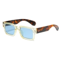 Fashionable square sunglasses with yellow frames, blue lenses and tortoiseshell temples - Transparent Yellow Frame Blue Lens