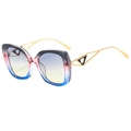 Y2K square sunglasses with gradient lenses and gold cutout heart charms on temples - Grey Pink Blue Gradient Frame Yellow Blue Gradient Lens