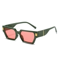 Dark green square frame sunglasses with pink lenses and crocodile texture temples - Dark Green Frame Red Lenses