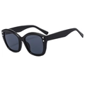 Fashionable oversized square sunglasses with black frame and silver metal accents - Black Frame Grey Lens