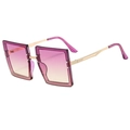 Oversized square rimless sunglasses with purple gradient lenses and gold textured arms - Purple Frame Purple Yellow Lens