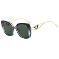 Y2K square butterfly sunglasses featuring gradient green lenses and gold metal temples - Black Grey Green Gradient Frame Dark Green Lens