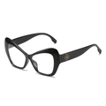 Cat eye fashion sunglasses with bold black frame and golden swirl metal detail - Black Frame Clear Lens
