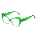 Fashionable green gradient cat-eye sunglasses with gold floral metal hinge accents - Gradient Green Frame Clear Lens