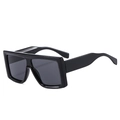 Chic oversized square frame flat top sunglasses in glossy black finish with dark lenses - Black Frame Grey Lens