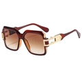 Chic tortoiseshell square sunglasses with gold filigree temples and gradient brown lenses - Brown Tea Frame Double Tea Lens