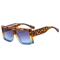 Fashion oversized square sunglasses with tortoiseshell pattern and gradient blue frame - Leopard Blue Frame Grey Blue Lens