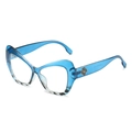 Chic cat-eye sunglasses with blue translucent frames and gold floral accents - Blue Tortoise Split Frame Clear Lens