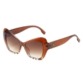 Fashionable tortoise shell cat-eye sunglasses with gradient brown lenses and gold logo - Brown Tortoise Split Frame Double Tea Lens
