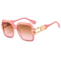 Oversized square fashion sunglasses with pink frames and golden metal temples - Pink Frame Brown Pink Lens