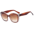 Fashionable tortoise shell square frame sunglasses with gradient brown lenses in cat eye style - Transparent Tea Frame Double Brown Lens