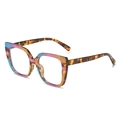 Fashionable square tortoise shell glasses frame with rainbow gradient color block accents - Blue Pink Leopard Frame Clear Lens