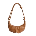 Caramel brown croissant bag with lychee texture and unique knotted shoulder strap - Brown No Pendant