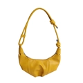 Bright yellow crescent-shaped dumpling shoulder bag in textured leather with knot detail - Yellow Without Pendant