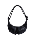 Minimalist black crescent croissant bag with textured folds and decorative knot strap - Black without Pendant