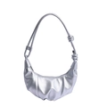 Metallic silver crescent shoulder bag with knotted strap and wrinkled texture - Silver No Pendant