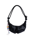 Sac croissant noir plissé chic avec bandoulière tressée et breloque en perles colorées - Avec Pendentif / Noir