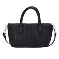 Sac fourre-tout noir à motif tissé avec poignées rondes et bandoulière amovible - Noir