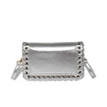 Chic metallic silver crossbody bag with woven edge detailing and gold eyelets - Silver
