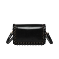 Glossy black woven small crossbody bag with bronze metal eyelets and leather strap - Black