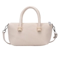 Sac à main beige chic avec texture PU tressée et détails de poignée ronde - Blanc