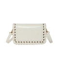 Cream white woven leather crossbody bag with vintage gold metal eyelet accents - White