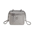 Borsa a scatola argento con stampa leopardata glitterata e tracolla a catena - Stampa Leopardata Piccola