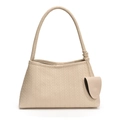 Borsa tote intrecciata color crema in pelle con ciondolo portamonete rotondo abbinato - Bianco Sporco