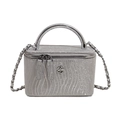 Silberne Pailletten-Box-Tasche mit Wellentextur, Blumenverzierung und Kettenriemen - Wasserwelle Groß