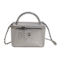 Silberne Box-Tasche mit Schlangenprägung, Metallgriff und eleganter Kettenriemen - Schlangendruck Groß