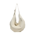 Sac hobo minimaliste en cuir grainé beige au design épuré avec une grande capacité - Blanc Cassé