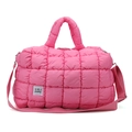 Puffy bright pink quilted crossbody bag with soft cloud texture and fabric strap - Pink