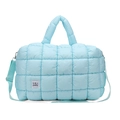 Sky blue quilted puffer crossbody bag with soft padded texture and adjustable strap - Light Blue