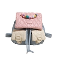 Mini macaron quilted backpack in blue and pink with a colorful pearl handle - Blue