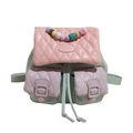 Mini macaron quilted backpack in green and pink with colorful bead handle - Green