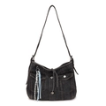 Vintage dark gray washed denim tote bag featuring jacket style pockets and strap - Denim Black