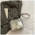 Mini silver metallic Boston bag with wrinkled texture and adjustable shoulder strap - Silver No Pendant