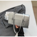 Metallic silver pleated underarm bag for women with sleek rectangle flap and long straps - No Pendant / Silver