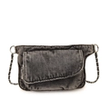 Borsa a tracolla in denim nero lavato con grande tasca a patta e catene in metallo - Nero Denim