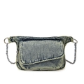 Borsa a tracolla retrò in denim lavato con catena in metallo e patta frontale - Blu Denim