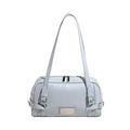 Light blue Boston handbag in glossy leather with silver hardware and adjustable strap - Blue