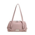 Pink patent leather Boston bag with metallic plate and Y2K aesthetic shoulder straps - Pink