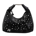 Borsa a mano nera con strass scintillanti e chiusura in metallo argentato - Nero