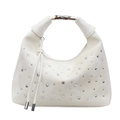 Elegante borsa hobo bianca plissettata con strass scintillanti e fibbia in metallo - Bianco Sporco