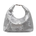 Borsa hobo argentata con strass scintillanti e manico superiore su sfondo bianco - Argento