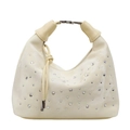 Chic cream-colored hobo bag with sparkling rhinestones and silver metal buckle - Yellow