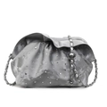 Silver grey satin cloud bag with sparkling rhinestones and elegant ball chain strap - Silver